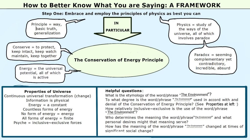 Framework illustrating how to use the principles of physics as a  wise guide when speaking the word “environment”.